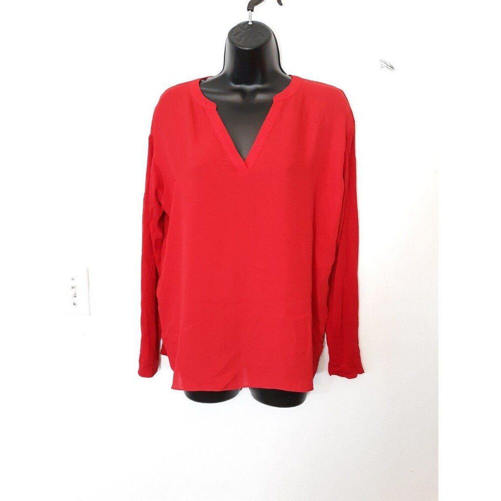 INC red vneck long sleeve blouse